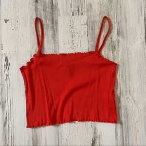 Topshop Tank Top Women 8 Red Ribbed Stretch Cropped Camisole Spaghetti Strap